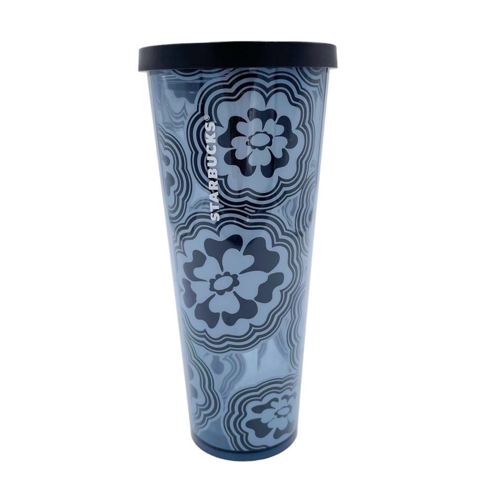 Starbucks 2018 Denim Blue Flower 24 oz Venti Plastic Tumbler Drinkware No Straw